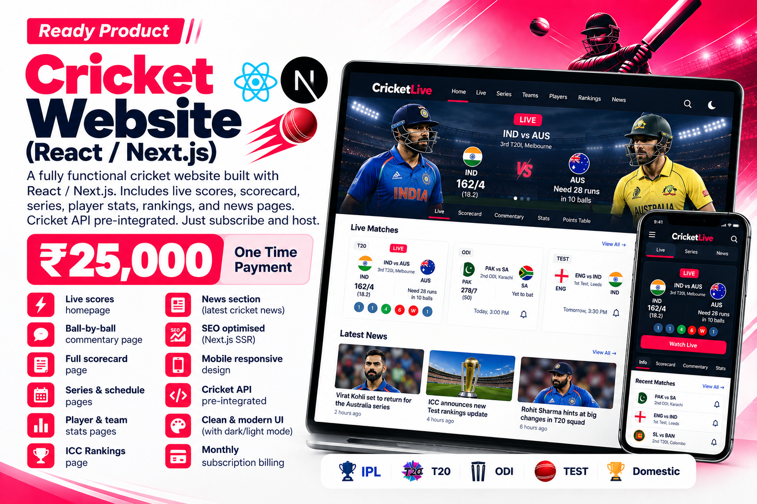 Cricket Website in React and Next.js with Live Scores