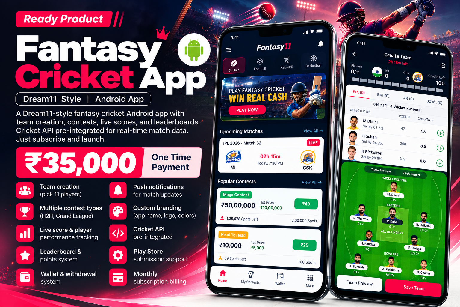 Fantasy Cricket Android App with Live Match Data